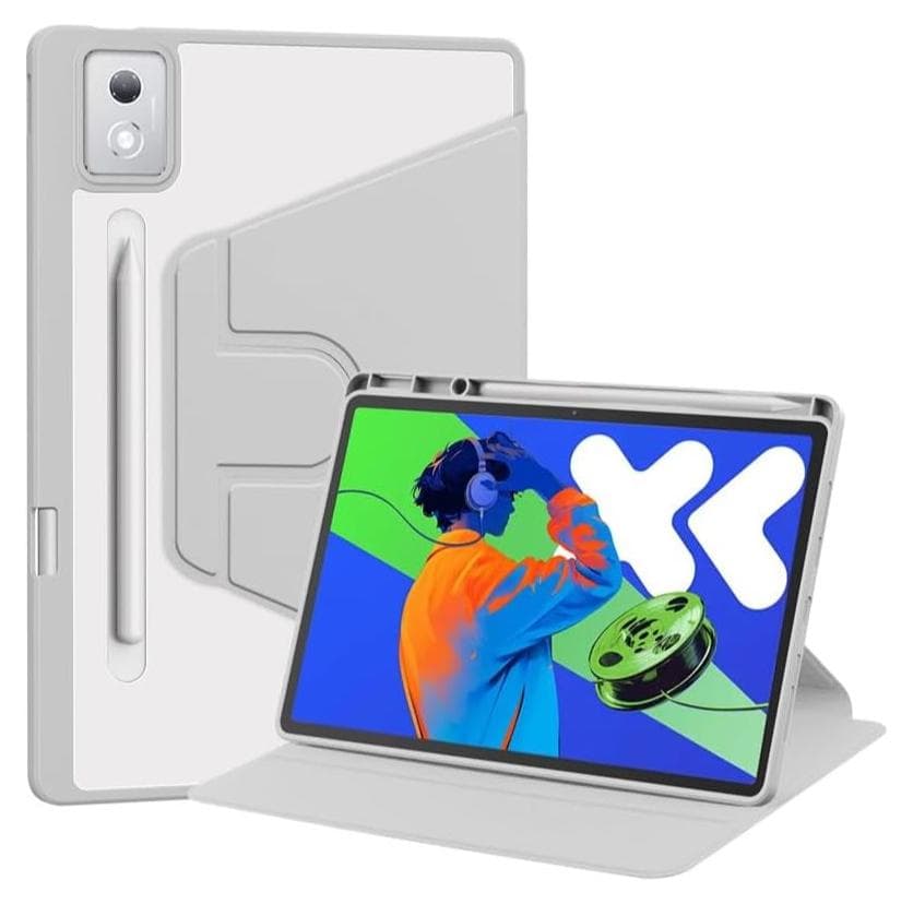 Case Compatible with Lenovo Idea Tab Pro 12.7 Inch 2025,360 Degree Rotating Stand,Acrylic Transparent Rotating Protective Case,Multi-View Stand,with Pen Slot,Auto Sleep/Wake (Gray)