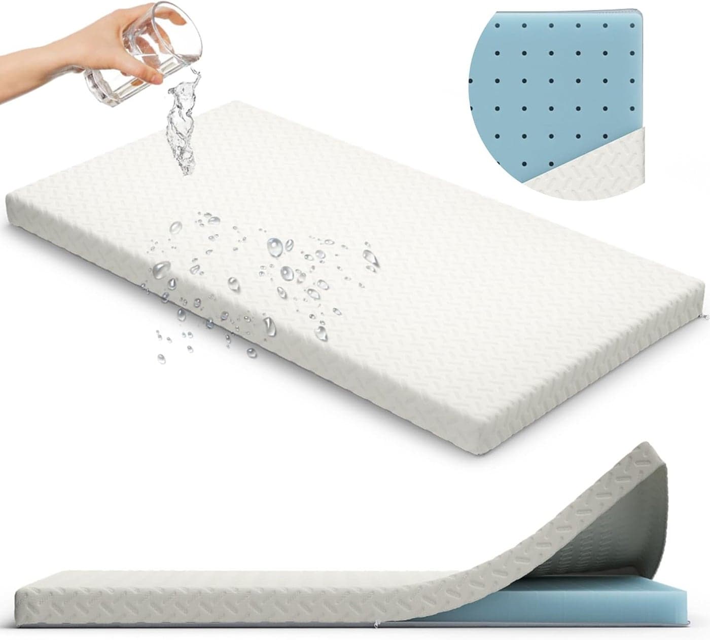 2 Crib Mattress Topper Memory Foam Waterproof Breathable Soft Washable Cover 52 x28 x 2 Fits Standard Size Cribs Toddler Beds by Sleepah