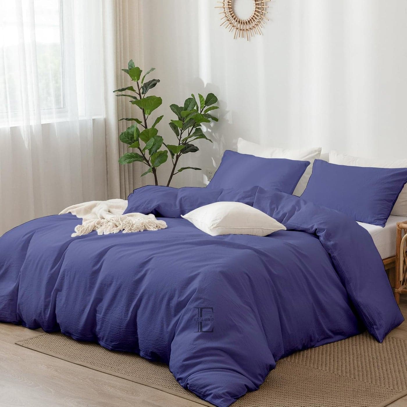 EDMUND Brushed Microfiber King Size Duvet Cover SetComforter CoverRajai CoverBlanket Cover 92x106 Inch Quilt Cover King Size with Zipper Pillow Cover Medium Blue