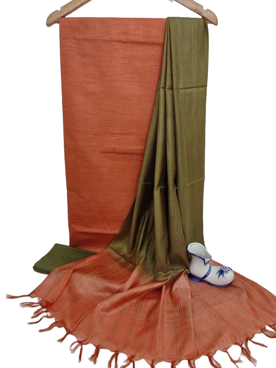 HAIDER ALI AND SONS Semi Tussar Silk Unstitched Salwar Suit Set for Women with Dupatta | Dress Material for Women & Girls | Top - 2.5 Mtrs, Bottom - 2.50 Mtrs & Dupatta - 2.3 Mtrs (Orange)