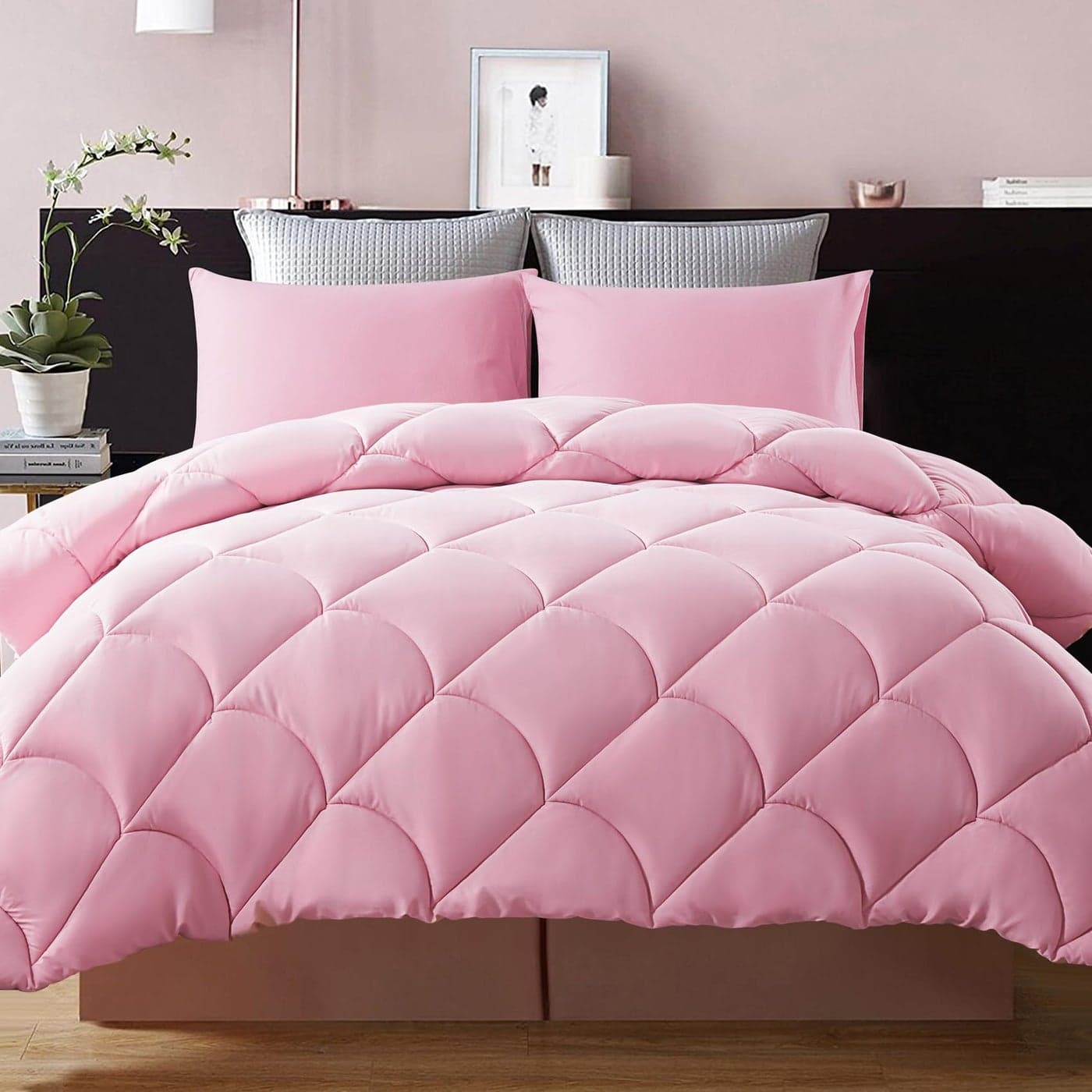 Decroom Lightweight Full Comforter Set with 2 Pillow Sham 3 Pieces Set Quilted Down Alternative ComforterDuvet Insert for All Season Pink Full Size