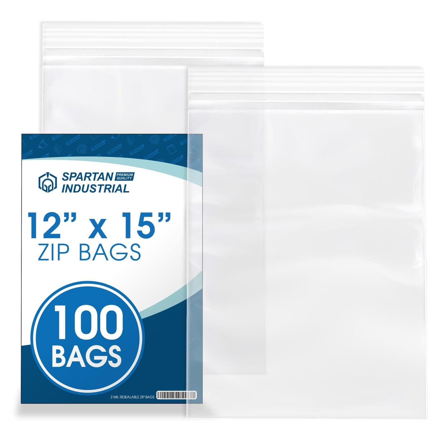 Spartan Industrial 12 X 15 100 Count 2 Mil Clear Reclosable Zip Plastic Poly Bags with Resealable Lock Seal Zipper