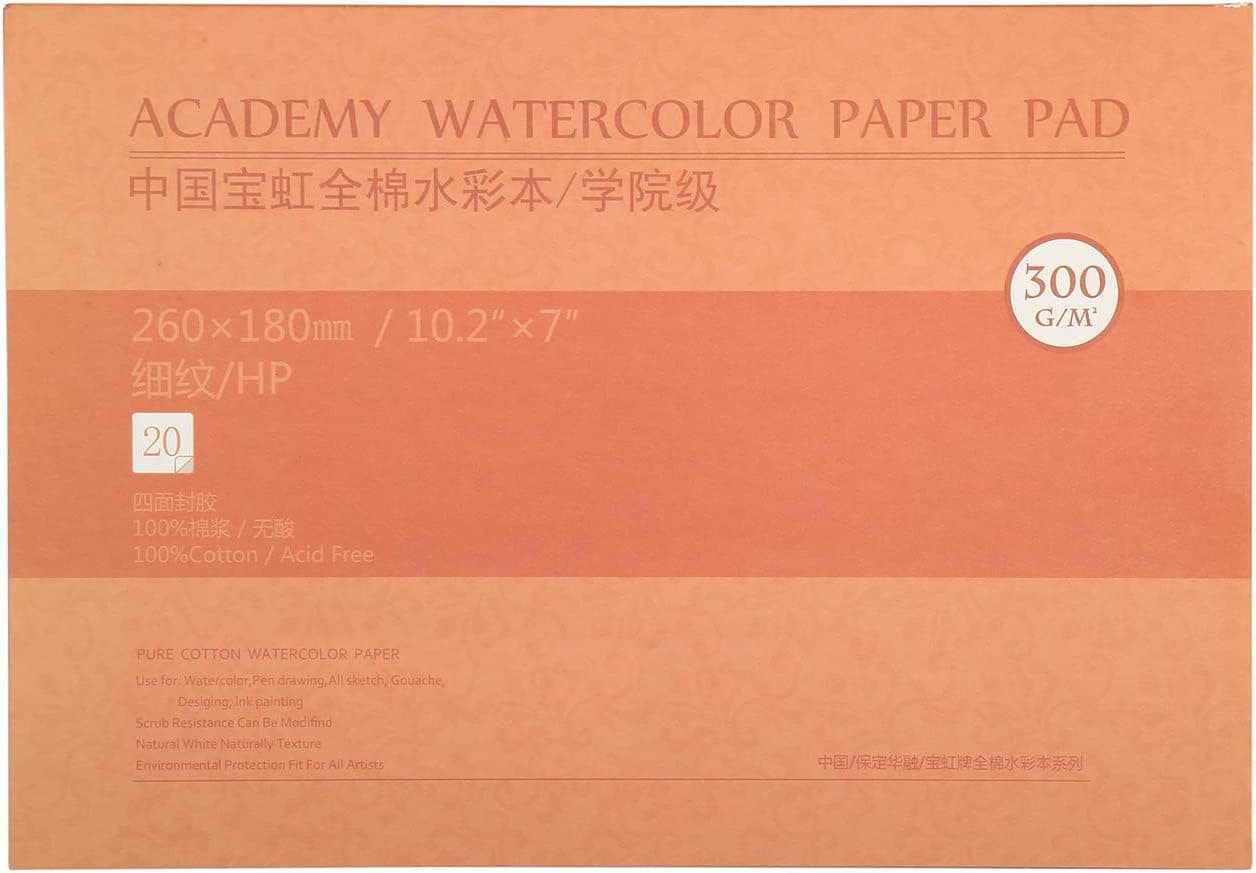 MEEDEN 10X7 Watercolor Paper Block 20 Sheets 140lb300gsm Smooth Surface 100 Cotton Watercolor Paper Hot Press AcidFree Art Paper for Painting Drawing Wet Mixed Media
