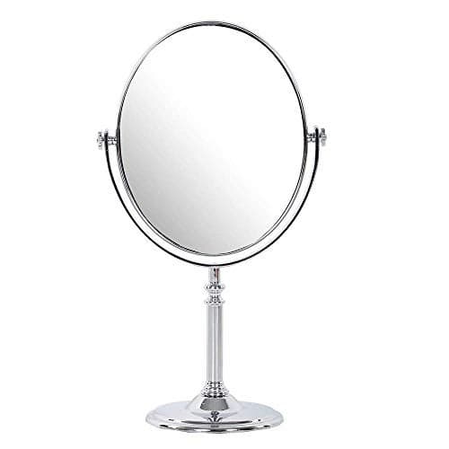BIRMON Makeup Mirror | Magnifying Mirror Makeup | Double Side Magnification | Tabletop Vanity Hand Mirrors Stand | 5X and 1X| (Men & Women-Silver)
