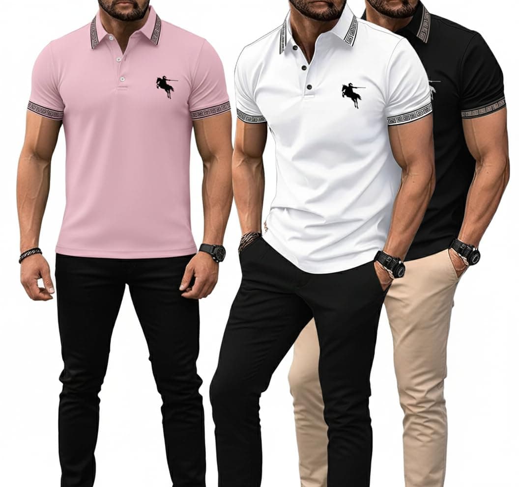 Lymio Polo T Shirt for Men || Men Casual T-Shirt || Polo Available in Combo Pack of 3 (Polo-35-36-37-Black-White-Pink-L)