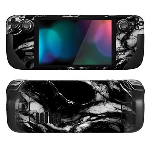 PlayVital Full Set Protective Skin Decal for Steam Deck LCD, Custom Stickers Vinyl Cover for Steam Deck OLED - Black Watercolor Marble