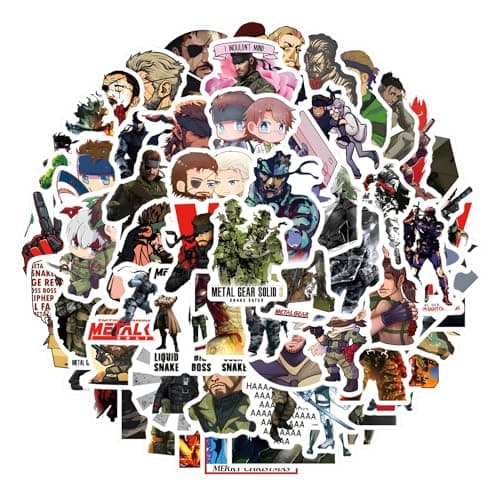 65Pcs Metal Gear Solid Stickers Pack Aesthetics Graffiti Waterproof Vinyl Decal for Birthday Party Supplies Decoration Favors for Water Bottles Laptop Suitcase Scrapbooking