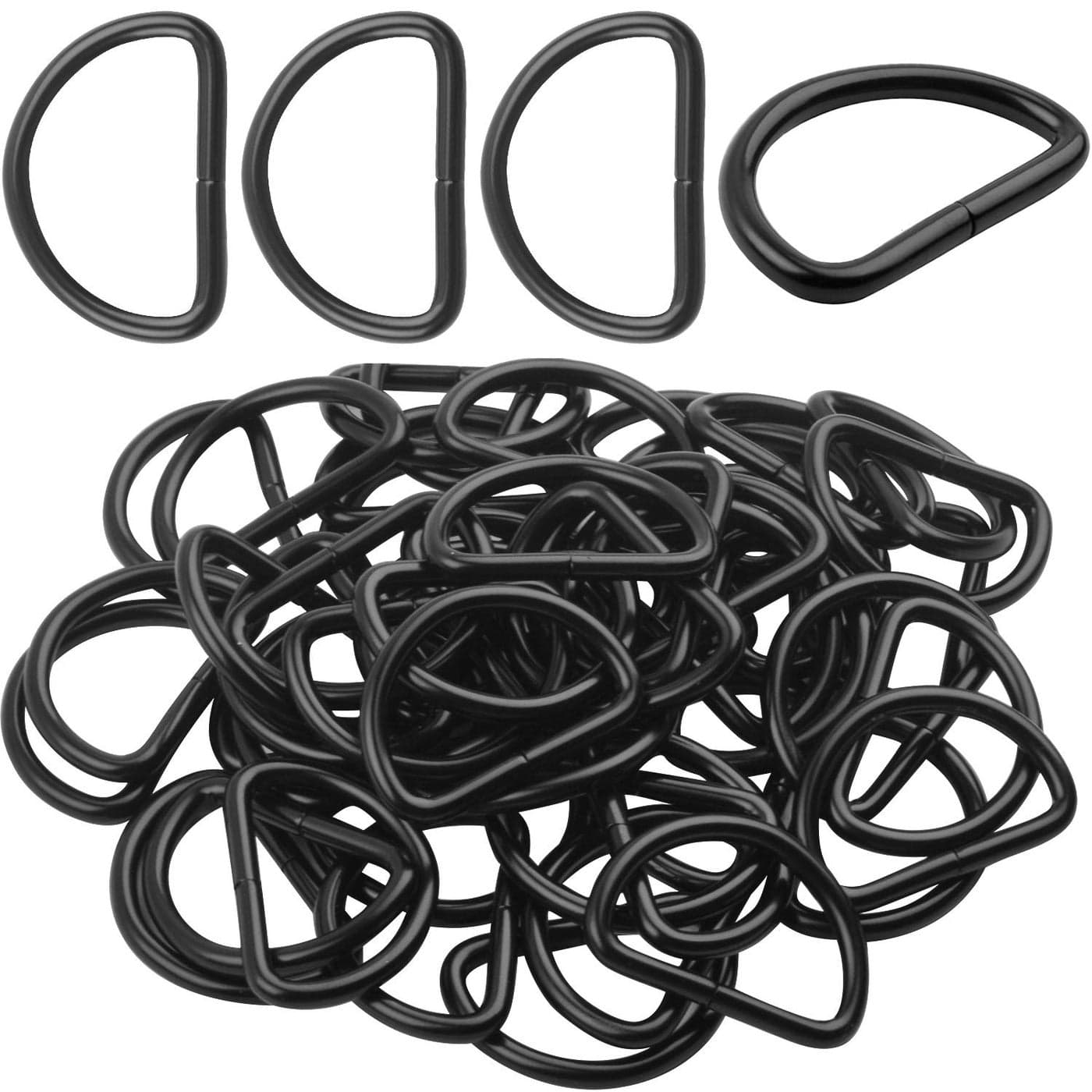 BronaGrand 50 Pieces 25mm Metal D Rings Buckles for Straps Ties Belts Bags Black