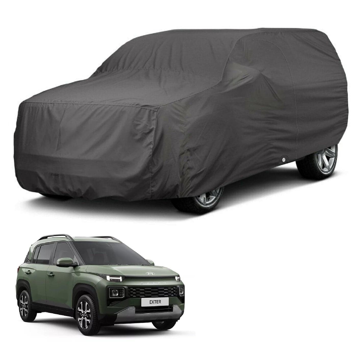 Auto Hub Car Cover Compatible with Hyundai Exter with Mirror Pocket, Dustproof, Heat Resistant, Triple Stitched, Exter Cover for Car- Grey
