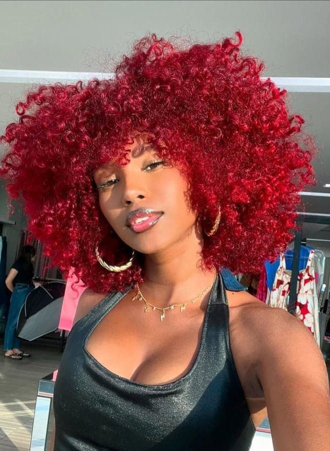 Short Curly Afro Wig With Bangs for Black Women Kinky Curly Wig Afro Synthetic Full Wigs(Burgundy)