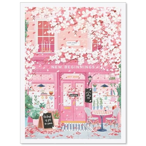 Heltrappe Pink Blossom Cafe Canvas Wall Art Trendy Pink Cherry Flower Poster Funky Pastel Girly Aesthetic Prints for Kitchen Coffee Room 12X16 inch Unframed