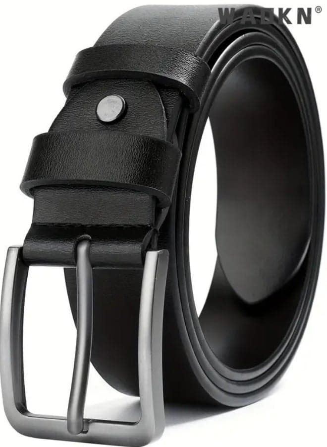 Mens Dress Belt , pu Leather Belts for Men 1.5" Width , Fashion Casual , Casual & Formal Dress Belt with Adjustable Buckle, Belts for for Men Jeans Formal Business Date Wedding Daily Wear, black ,120cm .
