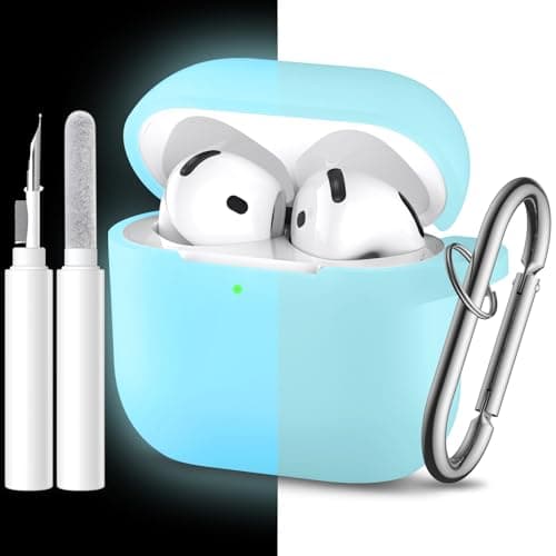 Dgege for Airpods 4th Generation Case Cover(2024),Soft Silicone Full Protective Case for AirPods 4 Case with Keychain & Cleaner Kit,Compatible with Apple Airpods 4 for Women,Men(Nightglowblue)