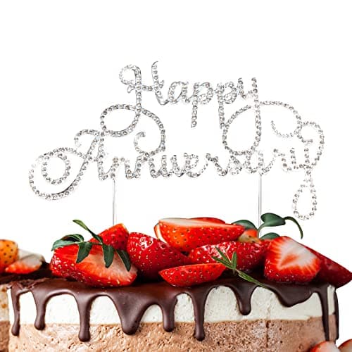 Happy Anniversary Cake Topper Wedding Anniversary Crystal Rhinestone Party Decoration Silver Silver