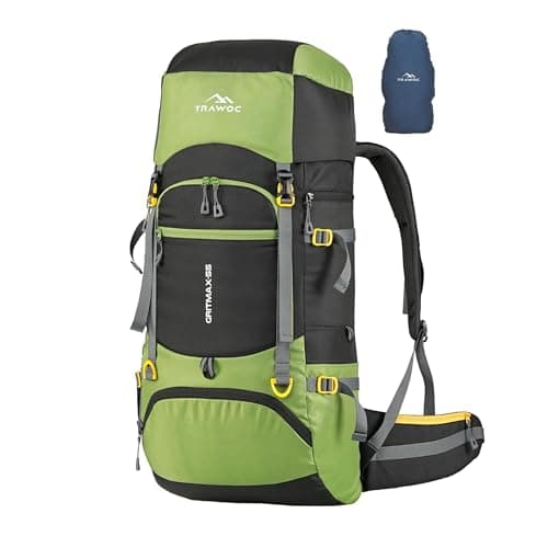TRAWOC GRITMAX 55 Litre Travel Bag Front & Top Open Backpack for Hiking Trekking Camping, Rucksack Bag for Men & Women with Rain Cover and Shoe Compartment SHK017, Green, 3 Year Warranty