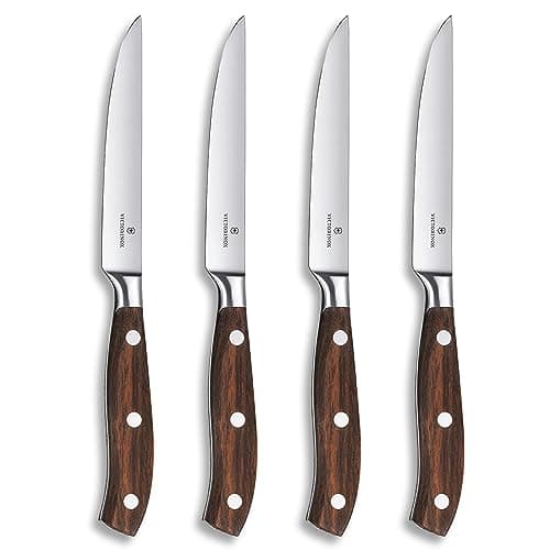 Victorinox 7.7240.4 Grand Maître Steak Knife Set Ideal for Slicing a Wide Variety of Steak Cuts Straight Blade in Rosewood, Set of 4