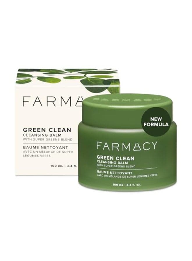 Farmacy Makeup Remover Cleansing Balm Green Clean Waterproof Makeup Remover Balm Oil Cleanser for Face Gently Melts Make Up SPF Hydrates Softens Skin with Super Greens Papaya 100ml