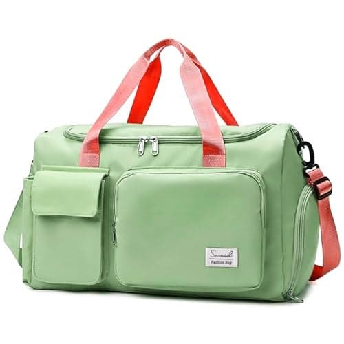 Suruid Travel Duffel Bag with Shoes Compartment Sports Gym Bag with Dry Wet Separated Pocket for Men and Women, Overnight Bag Weekender Bag Training Handbag Yoga Bag - Bright Green Pink