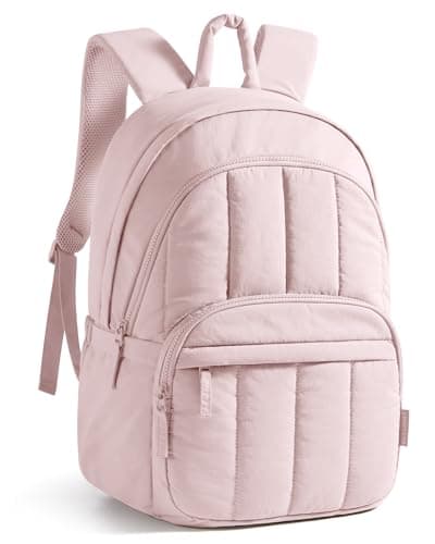 BAGSMART Womens Backpack Travel Laptop Backpack for Women Quilted College Laptop Bookbag Work Back Pack for Women Cute Computer WaterResistant Casual Daypack Puffer Soft Pink