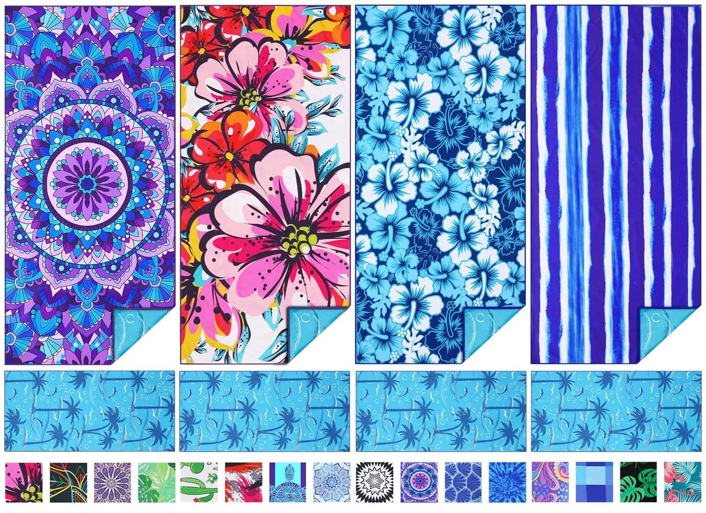 4 Pack Microfiber Thin Beach Towel Lightweight 71x32 Oversized Extra Large Sand Free Towels Quick Dry for Travel Pool Yoga Gym Sports Beach Accessories Vacation Essential Gift