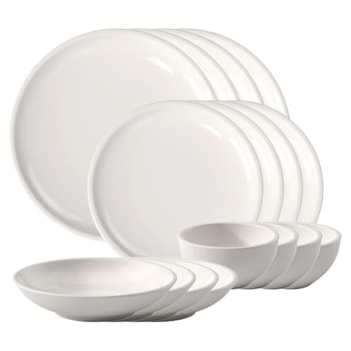 Villeroy & Boch Artesano Original 16-Piece Dinnerware Set, Service for 4, Dinner and Salad Plates, Pasta and Rice Bowls, Premium Porcelain, Made in Germany, Microwave and Dishwasher Safe, Creamy White