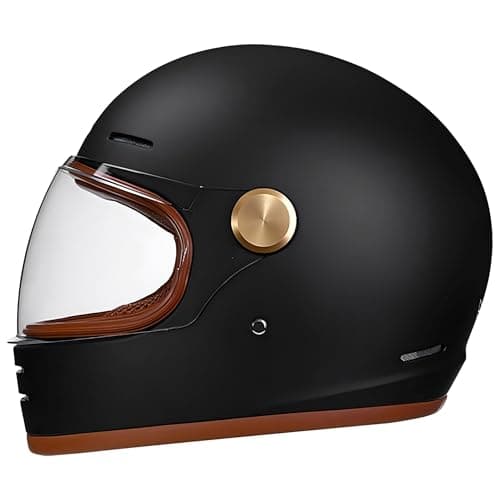 Loyoriwy DOT Retro Vintage Full Face Motorcycle Helmet Classic Design for Men Women Lightweight Windproof Vent Cafe Racer Cruiser Riding Highway Commute Touring Matte Black M