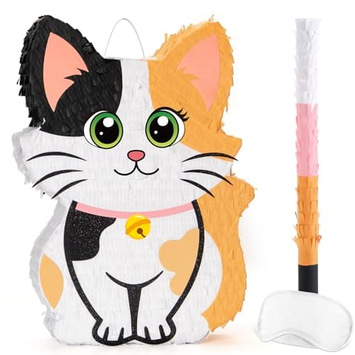 Wernnsai Kitten Cat Piata Cat Kitten Decorations For Kids Girls Birthday Cute Animal Party Game For Cat Lady KittenParty Supplies Favor With Bat Blindfold 16 x 125 x 3