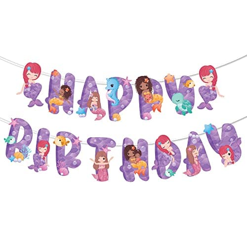 Festiko® Mermaid Theme Happy Birthday Party Decoration, Mermaid Themes Party Favors for Kids Birthday Decoration,Banner