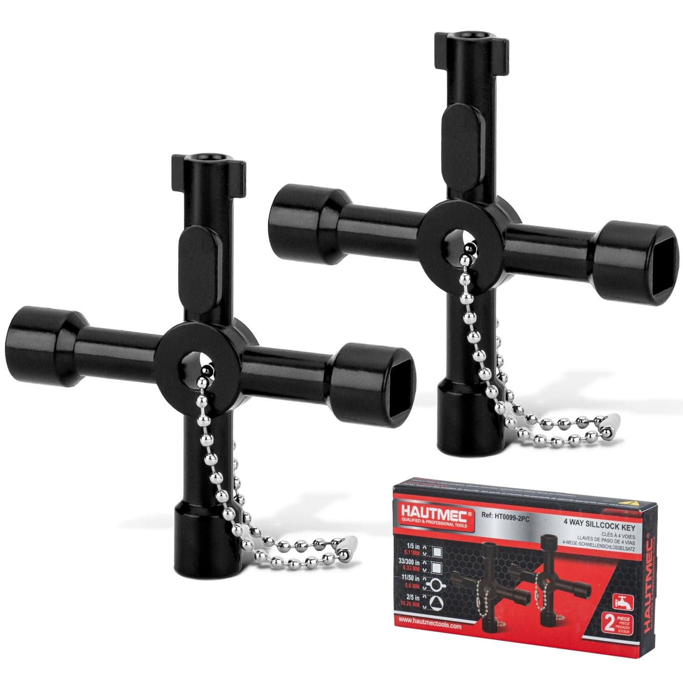 HAUTMEC 4 Way Sillcock Water Key Multifunctional Universal Cross Water Spigot Key Zinc Alloy Plumbers Electricians Valve Tools Black Silcock Key 4 Way 2 Pack