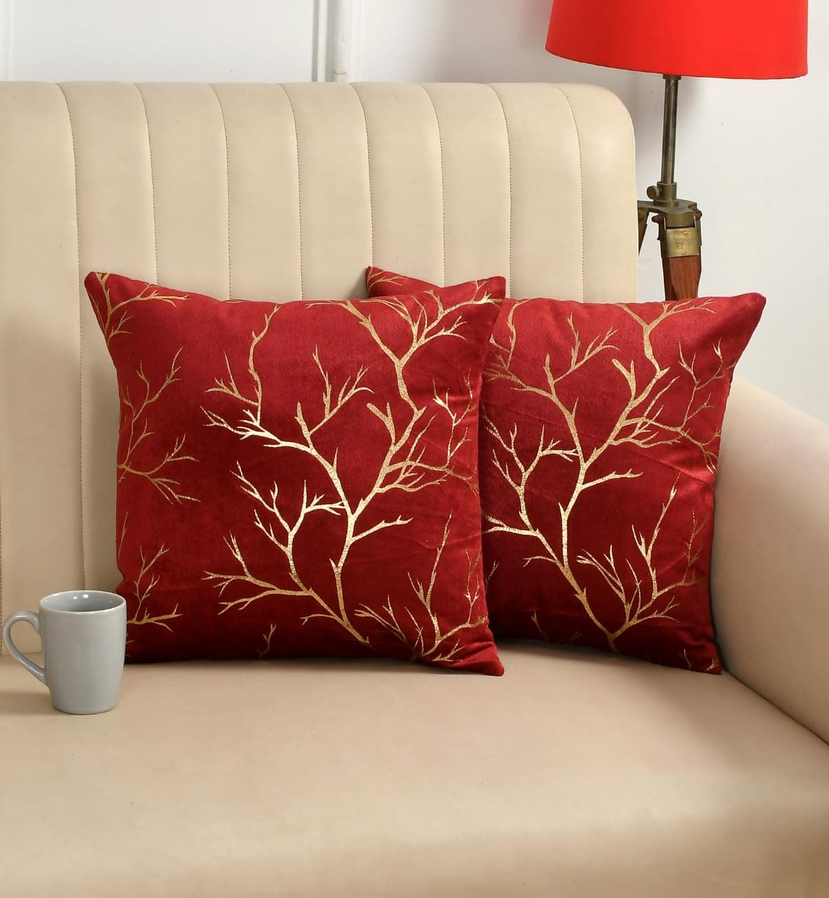 Stuffique Velvet Foil Cushion Covers Decorative Merry Christmas, Valentine Day 16 inch x 16 inch Set of 2, Maroon