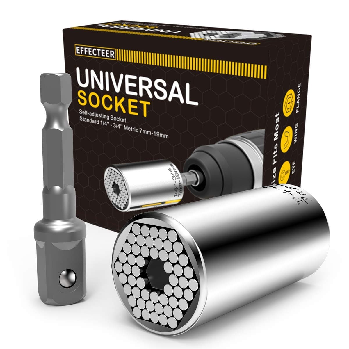 Universal Socket Selfadjusting Socket Fits Standard 14 34 Metric 7mm19mm Adapter Sockets for Wrench Ratchet Power Drill Tools Gifts for Men Him Husband Dad Father DIY Handyman Women