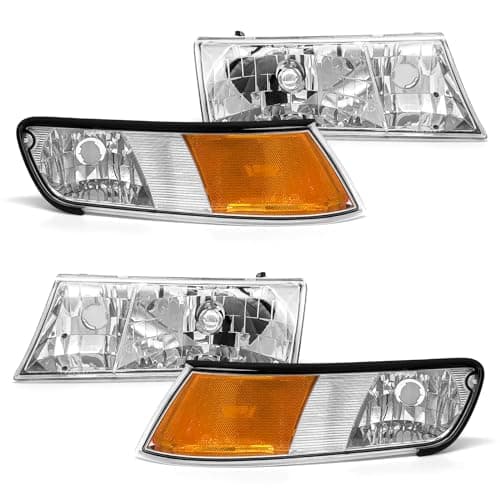 ADCARLIGHTS for 1998 1999 2000 2001 2002 Mercury Grand Marquis Headlight Assembly 1998-2002 Mercury Grand Marquis Clear Lens Chrome Housing Amber Reflector Driver and Passenger Side(W/O Bulbs)