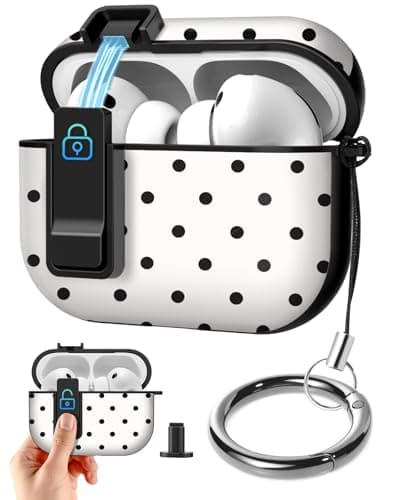 Joyleop for Airpods Pro 3 Case - with Safety Lock Cute Women Girl Girly Asethetic Pretty Design Hard Shock Protective Cover with Keychain for Airpods Pro 3rd Gerneration 2025,Polka Dots