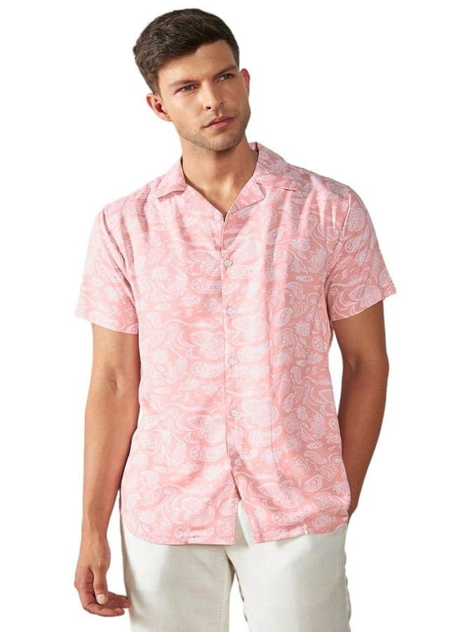 Relaxed Fit Peach Cotton Blend Shirt Shirt Collar