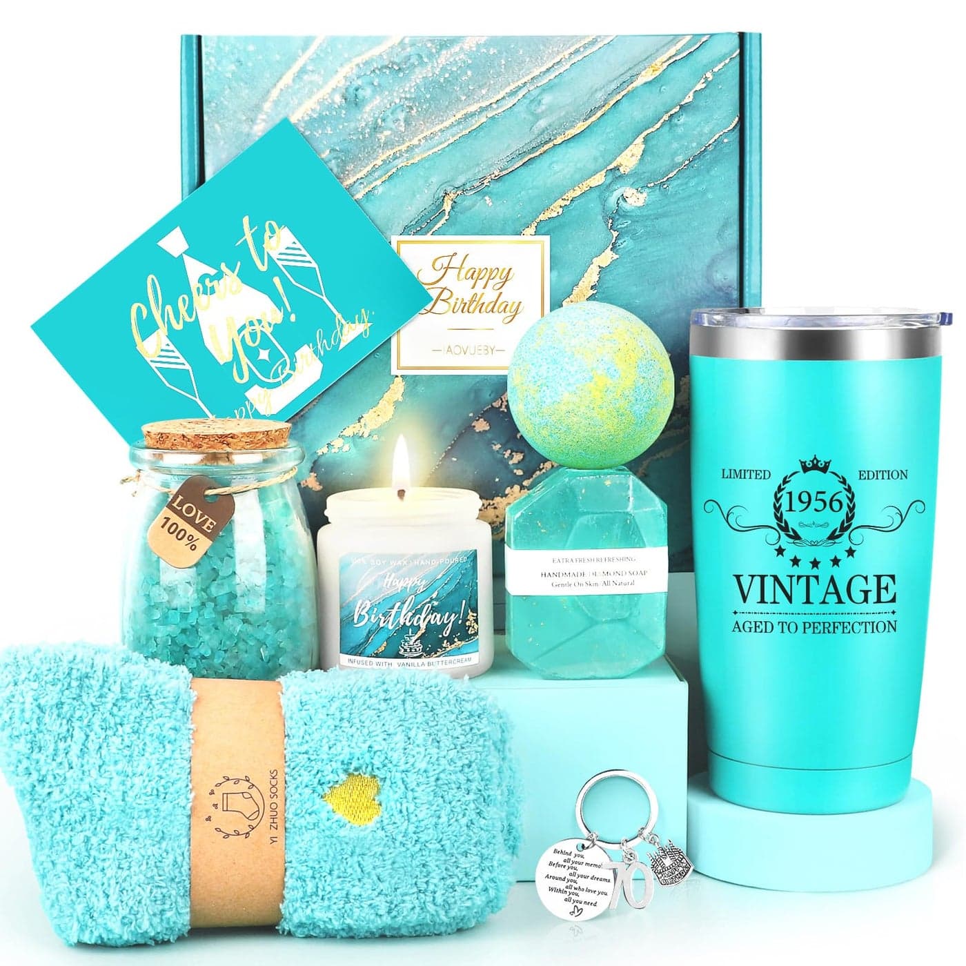 70th Birthday Gifts for Women Vintage 1956 Tumbler 70th Birthday Gift Baskets for Women Unique 70 Year Old Bday Gift for 70 Year Old Female Mom Sister Friend Wife