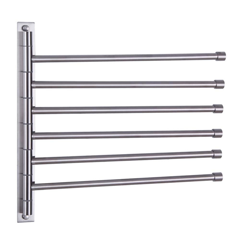 GERZWY Bathroom Swing Arm Towel Bars Wall Mount Bath Towel Rack with 6 Arms Hanger Towel Holder Organizer Brushed Stainless Steel HYG06LS