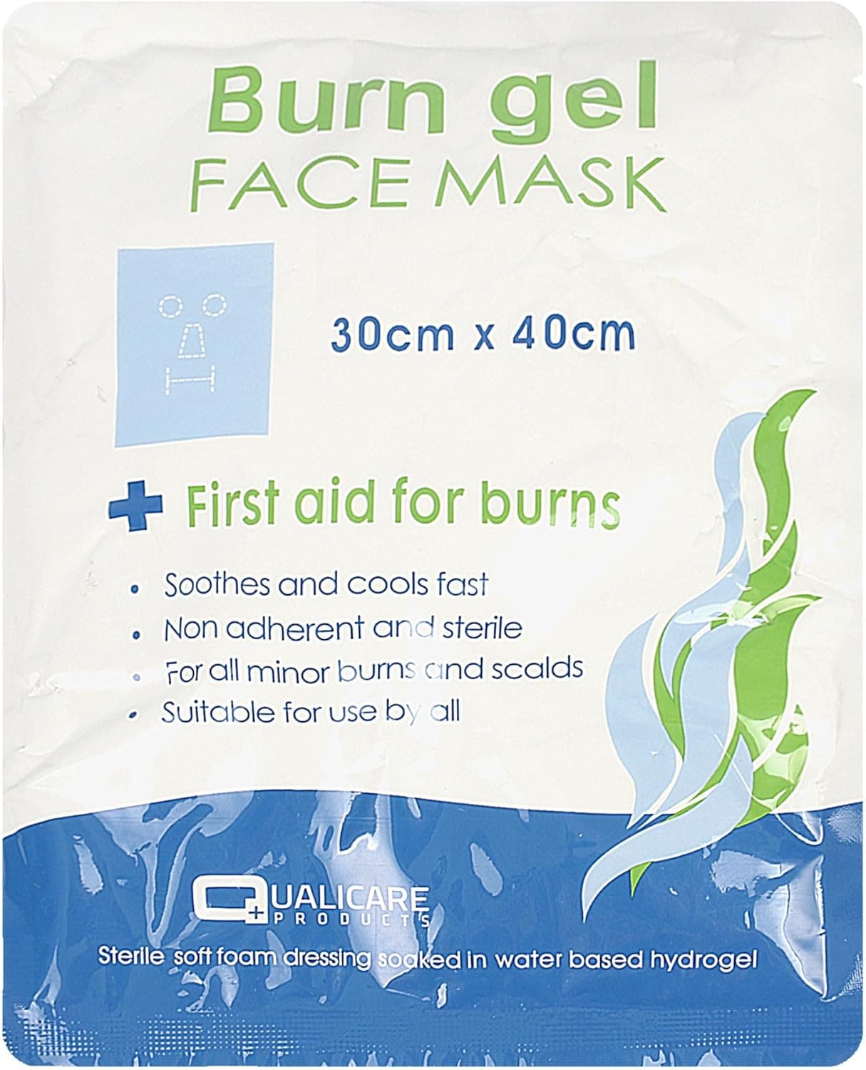 Burn Gel Face Mask 30cm x 40cm Sterile Soft Foam Dressing Soaked in WaterBased Hydrogel