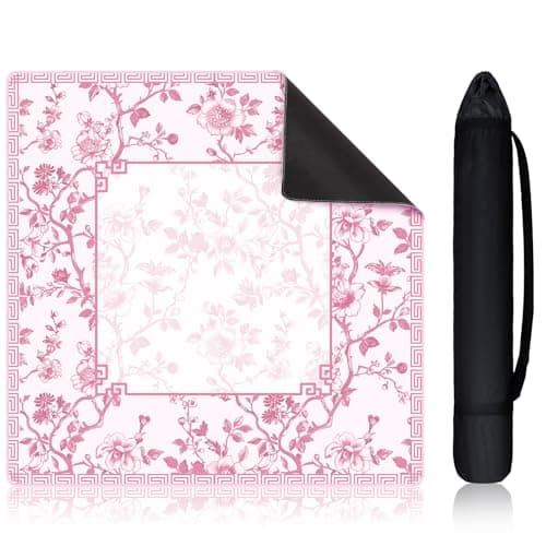 Sonwyoung 22 Inch Mini Chinoiserie Mahjong Mat for Travel Set Pink and White Floral Mahjong Mat Cute Small Domino Accessories Gifts Domino and Tile Game Table