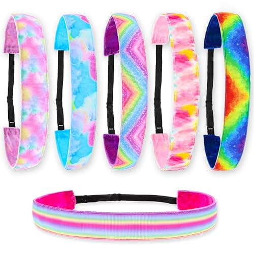 FROG SAC 6 Tie Dye Headbands for Girls - Adjustable No Slip Rainbow Head Band for Kids, Stretch Elastic Hair Bands for Toddlers, Cute Cloth Fabric Athletic Sport Hair Accessories for Children