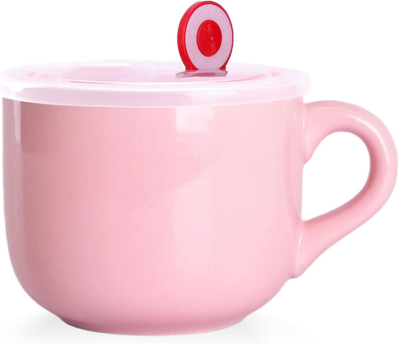WHJY Simple Ceramic Soup Mugs with Lid 22 oz Soup Cups with Handle Microwave Oatmeal Bowl Coffee Mug with Lid and Handle for Milk Tea Fruit Ice Cream Cereal Coffee Pink