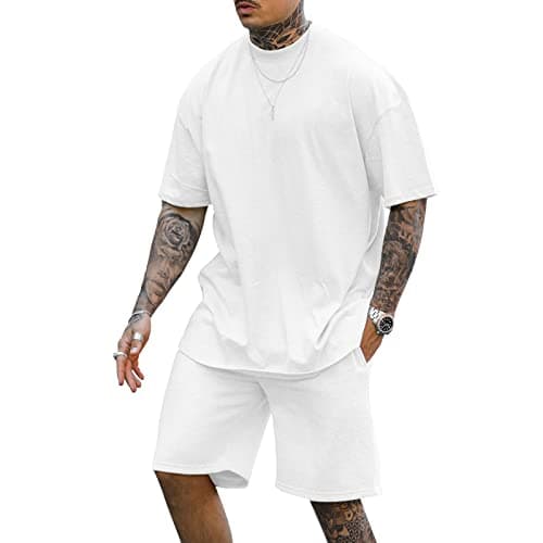 Lexiart Mens 2 Piece Outfits Casual Tracksuit Shorts Summer Sweatsuit Oversize Short Sleeve Sport Set Plus Size