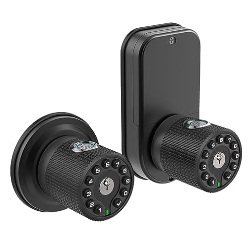 BOTHSTAR Double Sided Keyless Door Knob Lock with Fingerprint and Keypad, Smart Doorknob with Dual Cylinders for Exterior or Interior Door(Double Sided Fingerprint Matte Black)