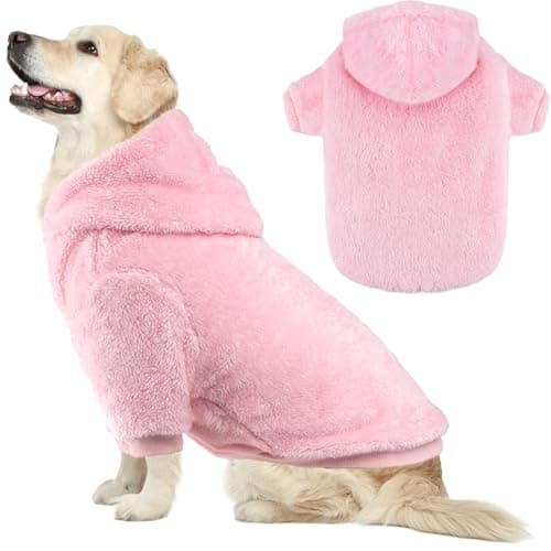 Fuzzy Dog Hoodie Sweater for Large Dogs Warm Winter Dog Clothes with Double-Sided Plush Fleece Soft Stretchy Pet Coats Hooded Sweatshirt for Medium Large Dogs
