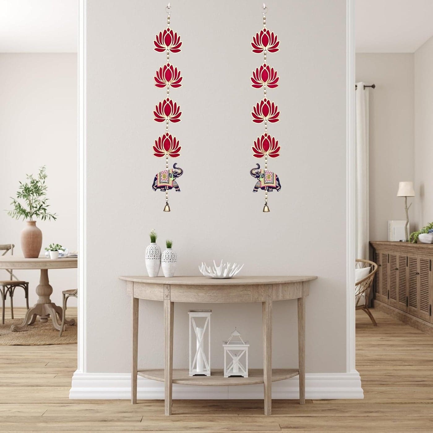 Alaukik Door Hangings for Home Decoration, Temple Decoration Items, Pooja Decoration Items, Rani Lotus with Elephant Hanging Wall/Door Decoration for Home | 2 Pieces | 27 Inch