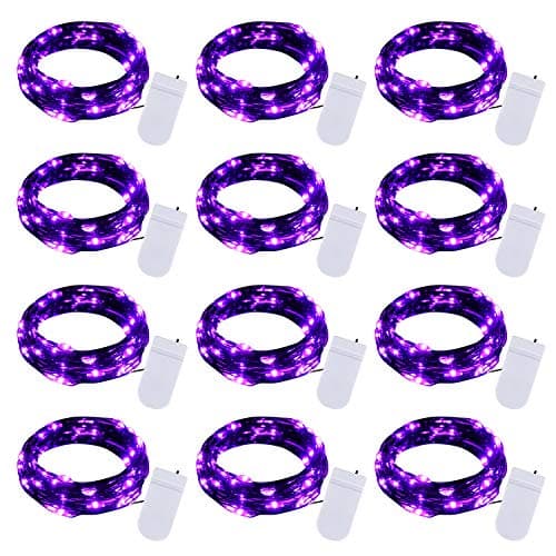 Halloween Purple Fairy String Lights 12 Pack 7 Ft 20 LED Battery Operated Firefly Lights on Black Wire Starry Moon Lights for DIY Party Bedroom Patio