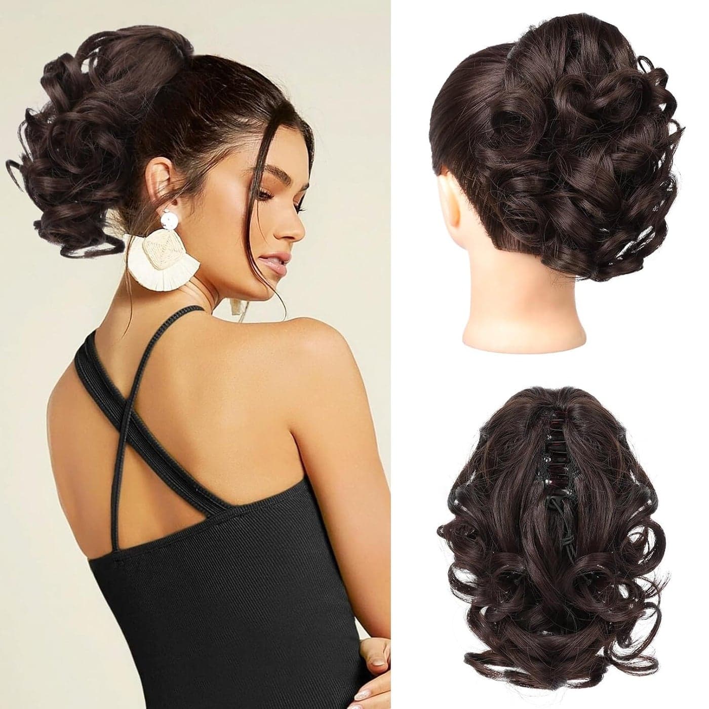 REECHO 9 Short Ponytail Extension Classic Loose Curly Wavy Claw Clip Pony tails Hair Extensions HP001 Hairpieces for Women Dark Brown