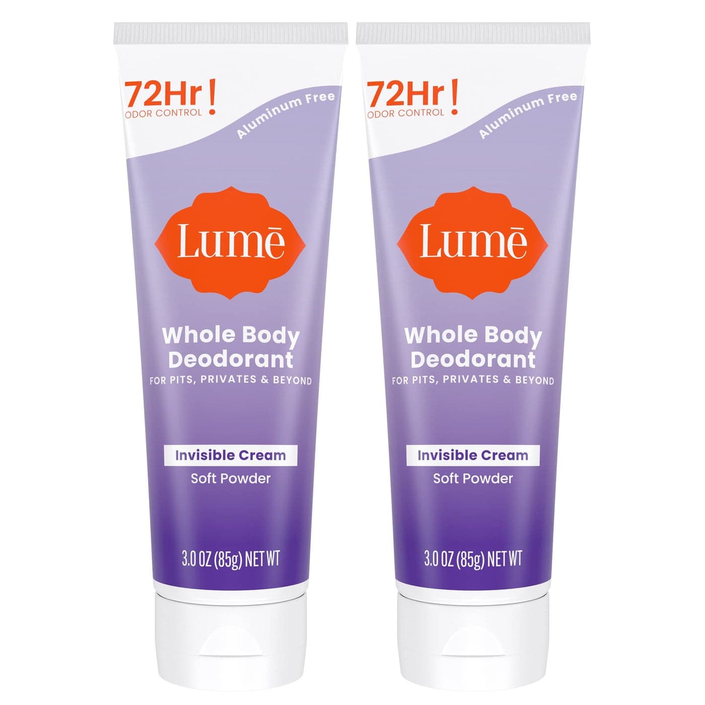 Lume Whole Body Deodorant Invisible Cream Tube 72 Hour Odor Control Aluminum Free Baking Soda Free Skin Safe 30 ounce Pack of 2 Soft Powder