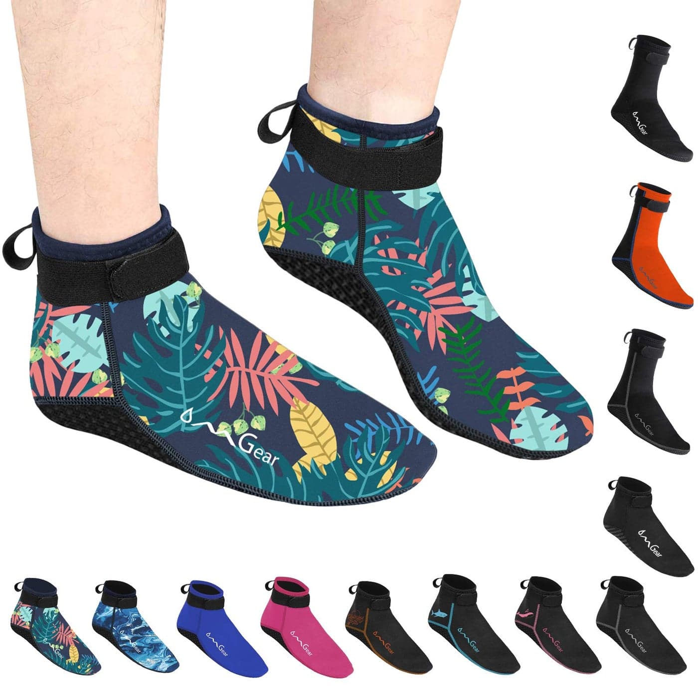 OMGear Water Socks Neoprene Socks Beach Booties Shoes 3mm Glued Blind Stitched AntiSlip Wetsuit Boots Fin Swim Socks 3mm Low CutLeaf SMen 67Women 68