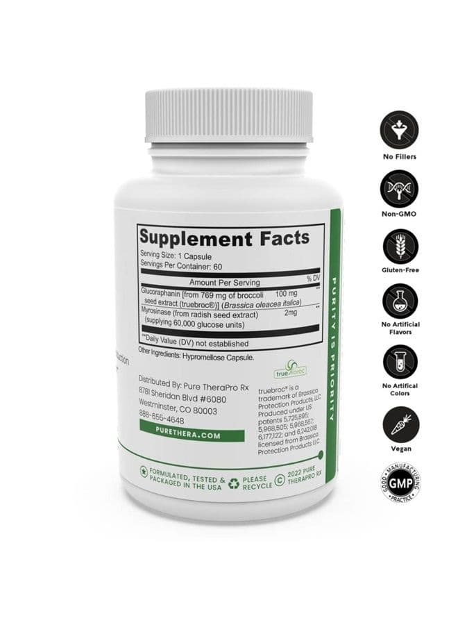 OncoProtect ES *HIGH DOSE* 60 VCaps | 100mg of Glucoraphanin "truebroc" Per Capsule | truebroc was Extensively Studied at Johns Hopkins | Includes Active Myrosinase | Zero Fillers, Vegan, Pharma Grade