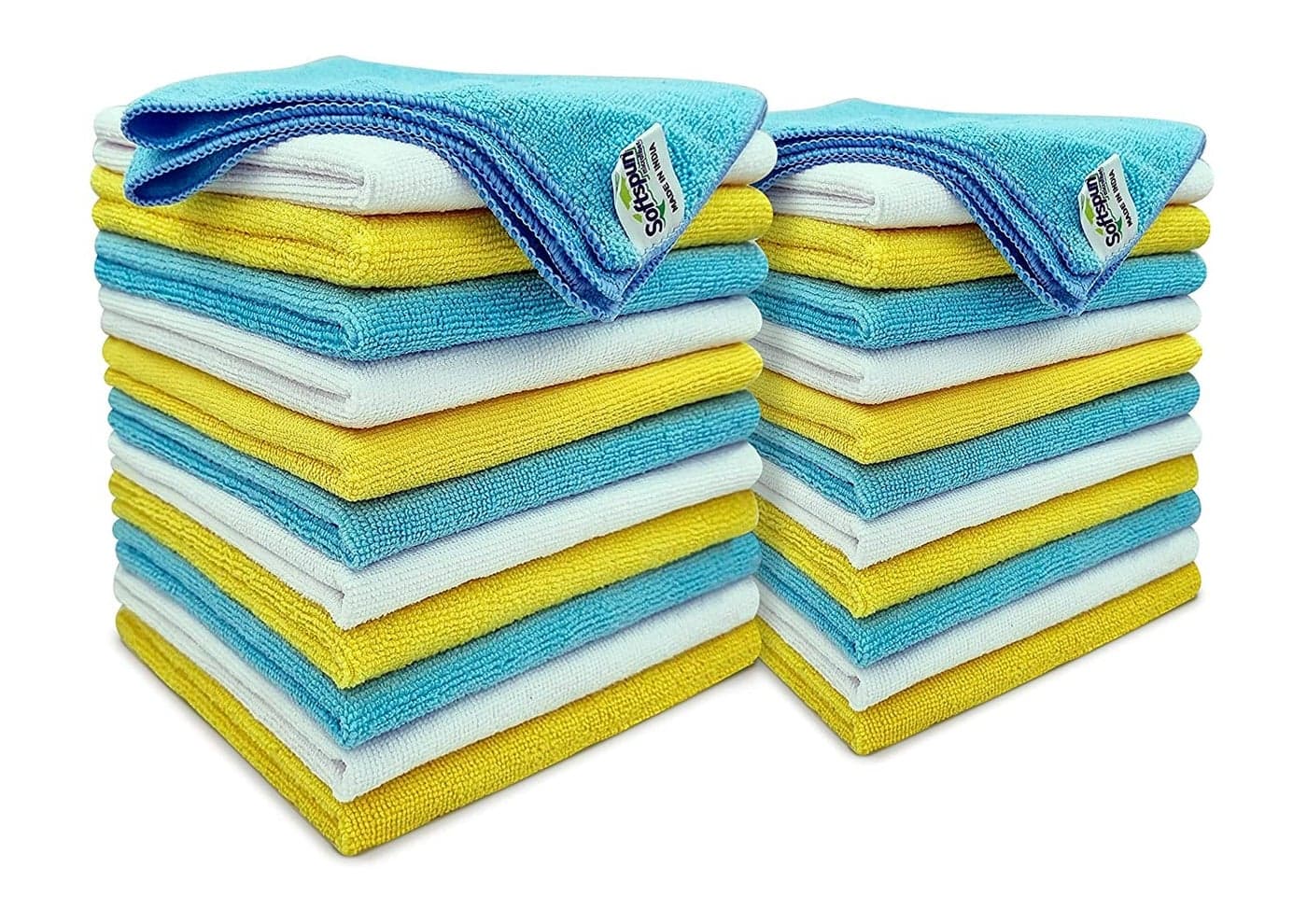 SOFTSPUN Microfiber Basic Cleaning Cloths 24 pcs 40x40cms 220GSM Multicolor! Highly Absorbent Lint and Streak Free Multi Purpose Wash Cloth for Kitchen Car Window Stainless Steel Silverware.